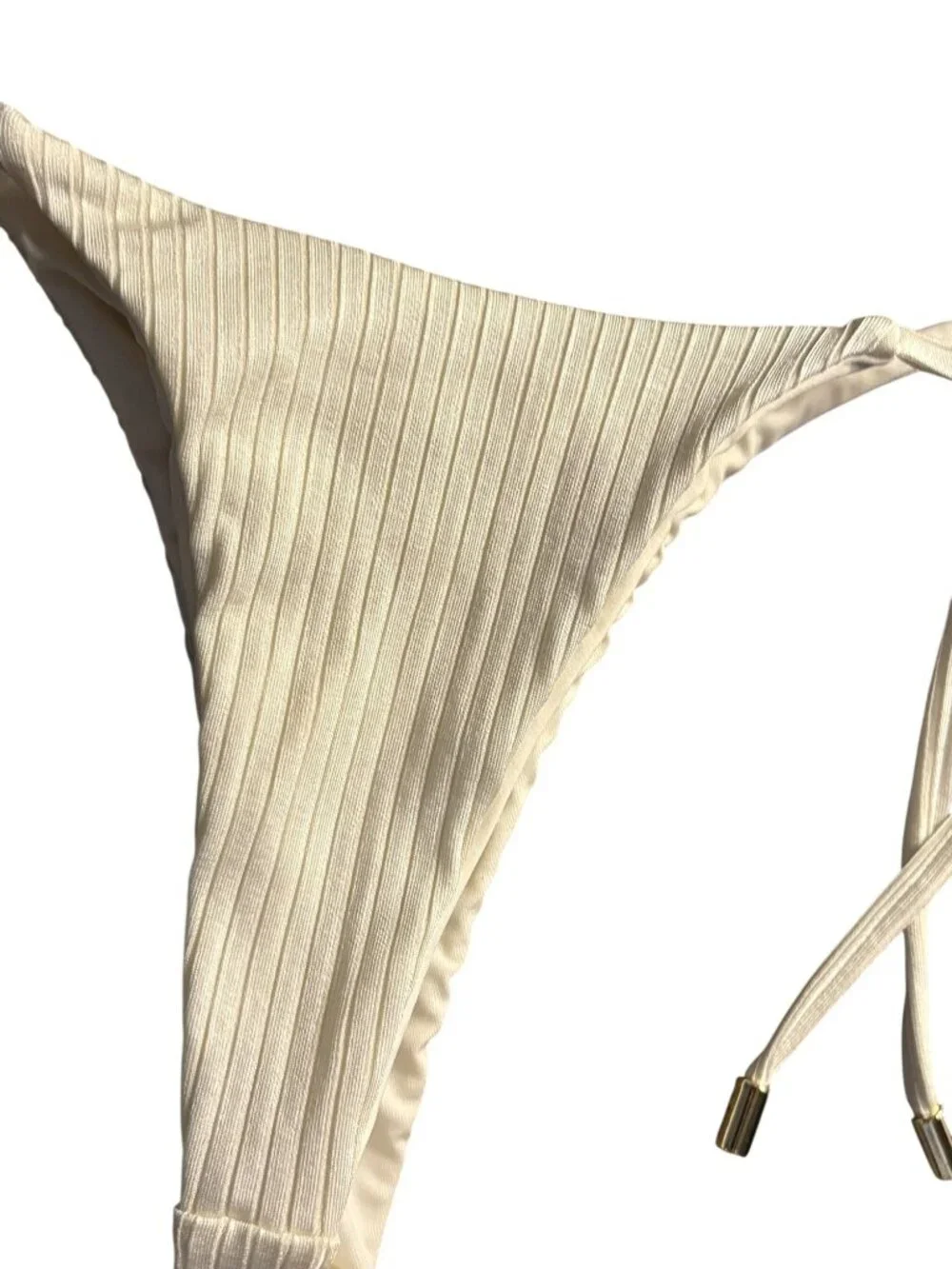 MONDAY Swimwear Palma Thong Bikini Bottoms in Ivory Rib